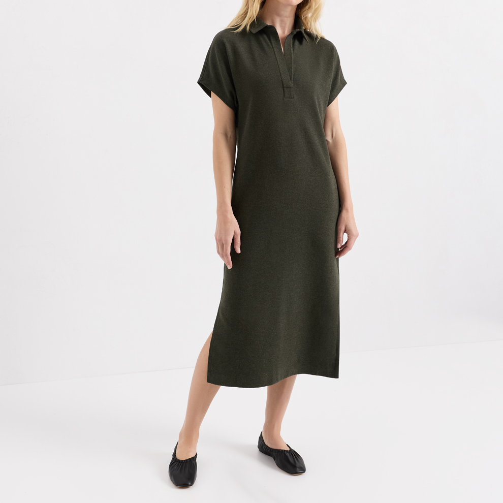 Kragen‑Midi‑Kleid mit Kurzsleeve und Seitenschlitzen