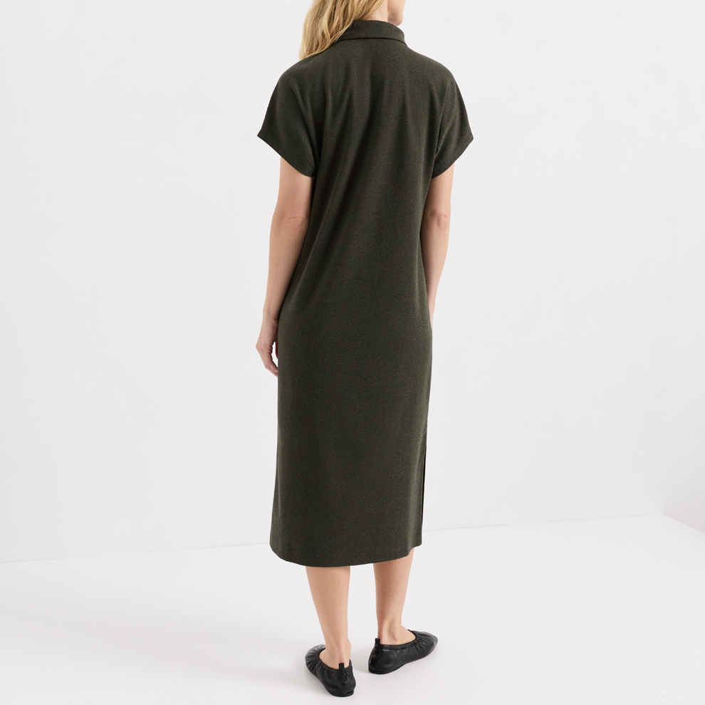 Kragen‑Midi‑Kleid mit Kurzsleeve und Seitenschlitzen