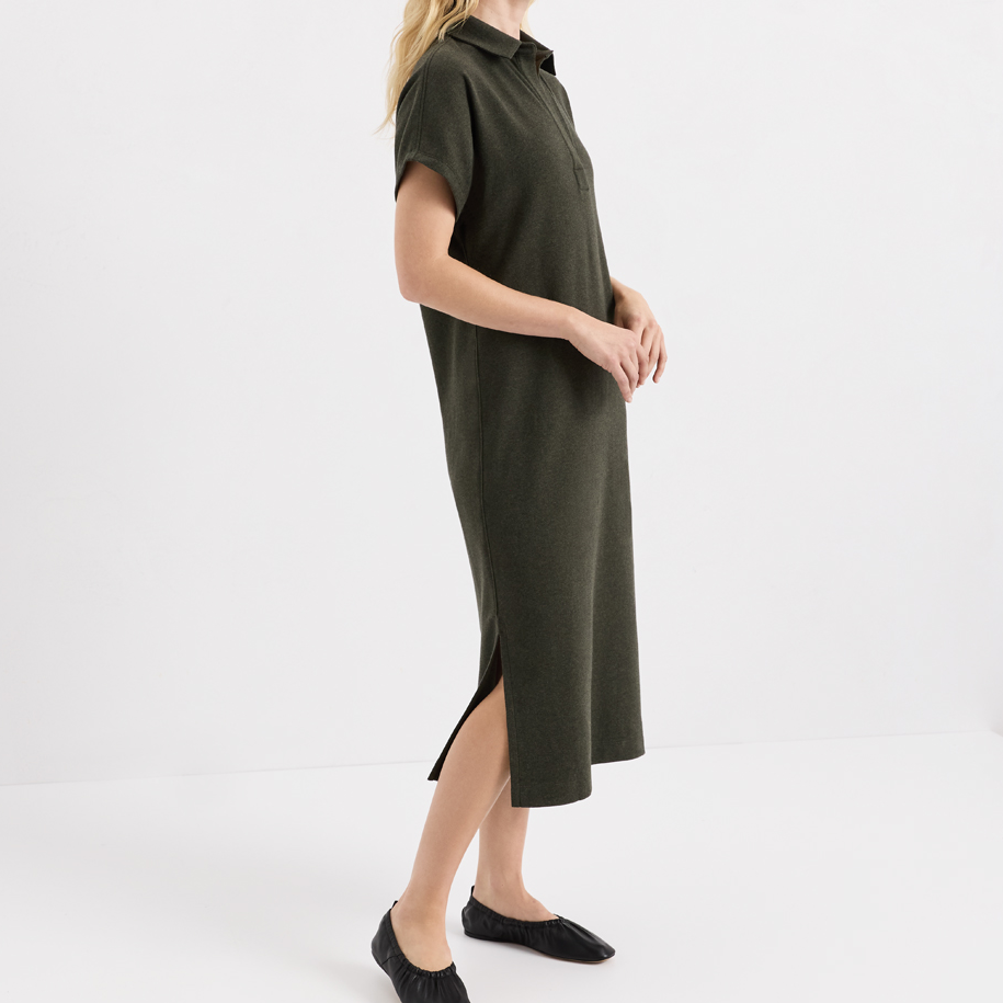 Kragen‑Midi‑Kleid mit Kurzsleeve und Seitenschlitzen