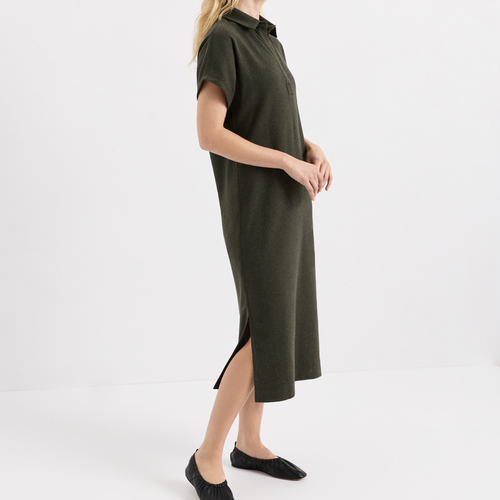 Kragen‑Midi‑Kleid mit Kurzsleeve und Seitenschlitzen