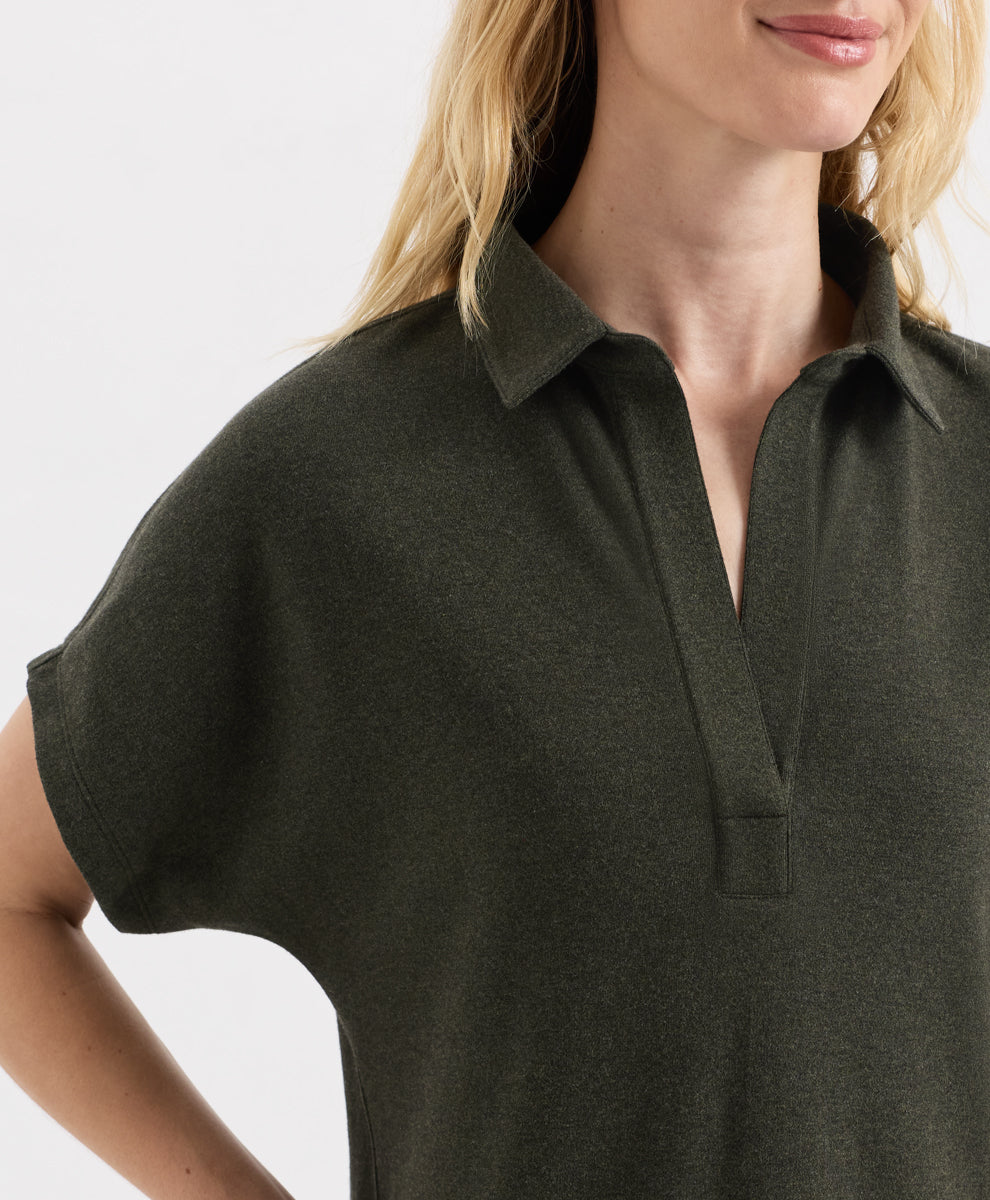 Kragen‑Midi‑Kleid mit Kurzsleeve und Seitenschlitzen