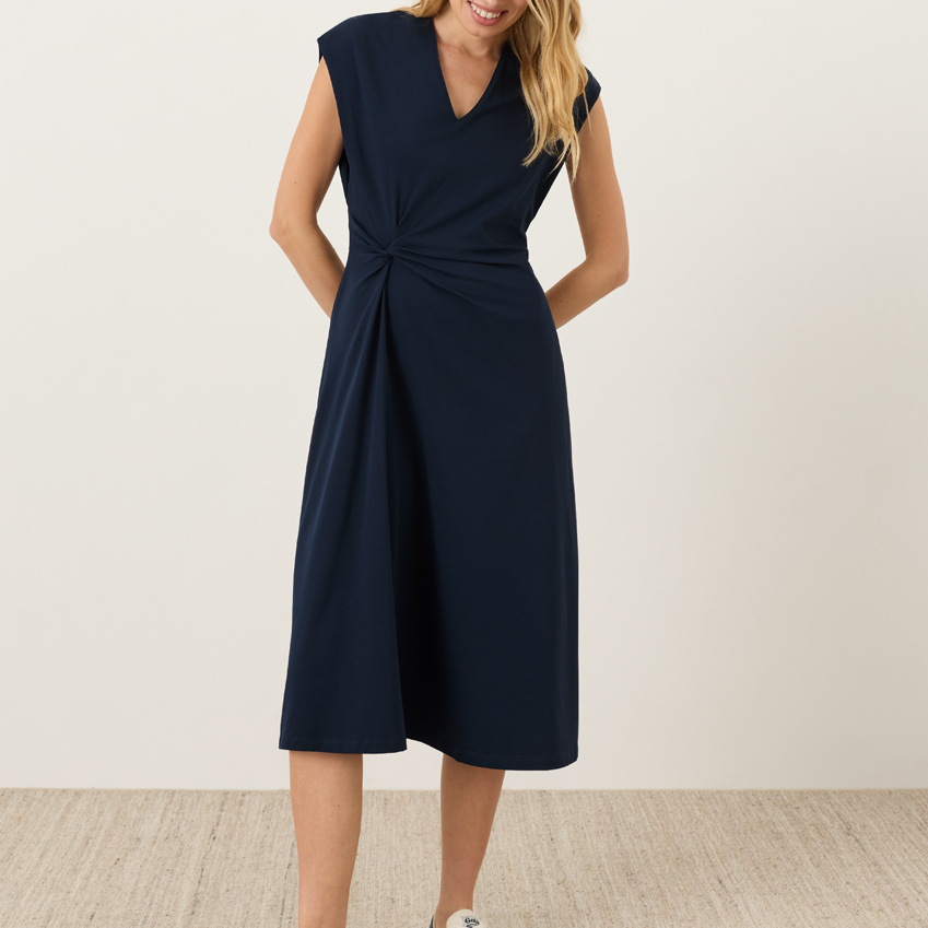 Midi‑Kleid mit V‑Ausschnitt und Taillen‑Drehdetail